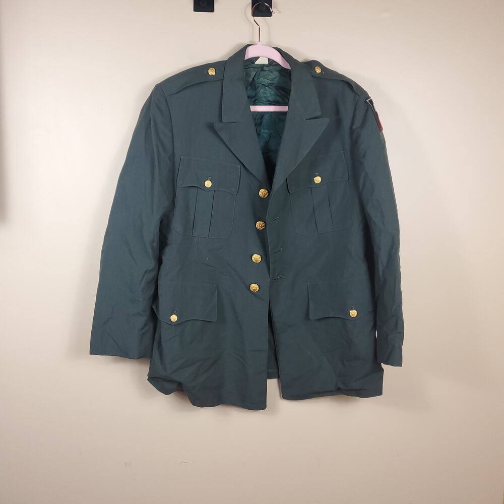 Vintage Army Green Service Coat Blazer Gold Tone Hardware Size 42R